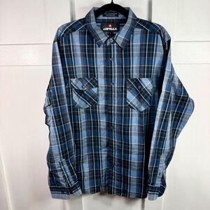 Airwalk‎ Shirt Men's XL Blue Plaid Button Up Long Sleeve Skater Shirt w Pockets